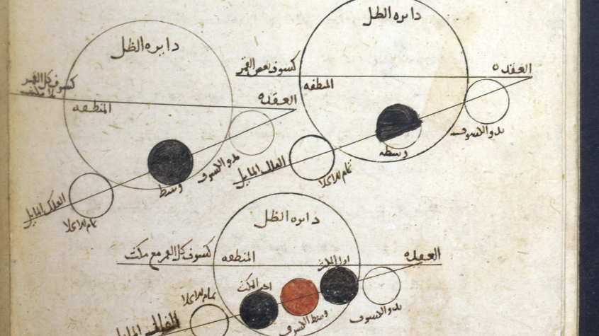 Darstellung der Mondfinsternis. Aus einer arabischen Handschrift des Universalgelehrten al-Biruni (Kitab al-Tafhim). Abschrift von 1238.