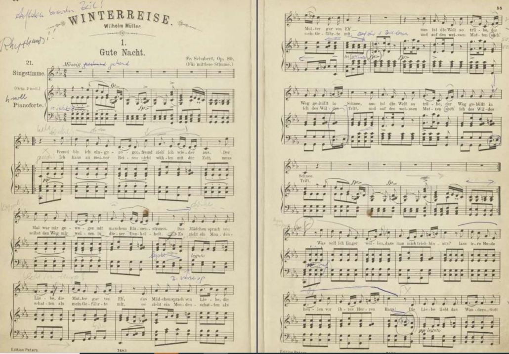 Handexemplar der Winterreise mit Eintragungen von Dietrich Fischer-Dieskau (55 Nachl 98/C,106)
